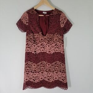 NEW TOBI Andei Burgundy Lace Shift Dress Sz S/P Short Sleeve Line Cocktail Party